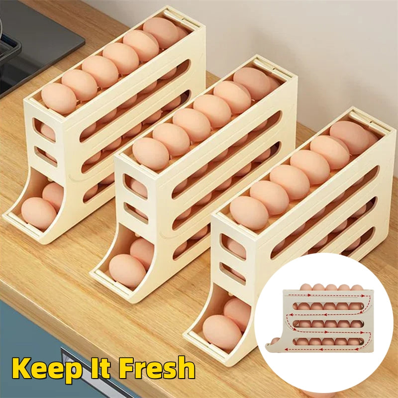 Refrigerator egg organizer with sloped rolling design