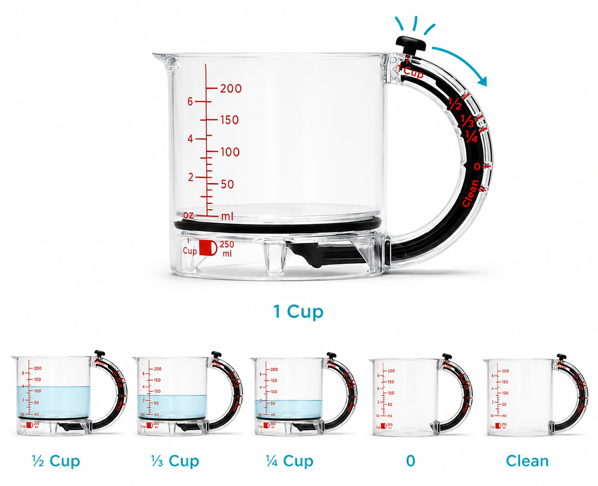 Adjustable Measuring Cup – Measure, Pour & Scrape