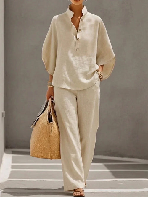 Women's Relaxed 2-Piece Summer Set - Top & Straight-Leg Pants product image
