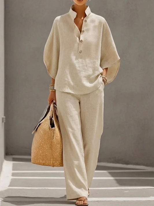 Women's Relaxed 2-Piece Summer Set - Top & Straight-Leg Pants product image