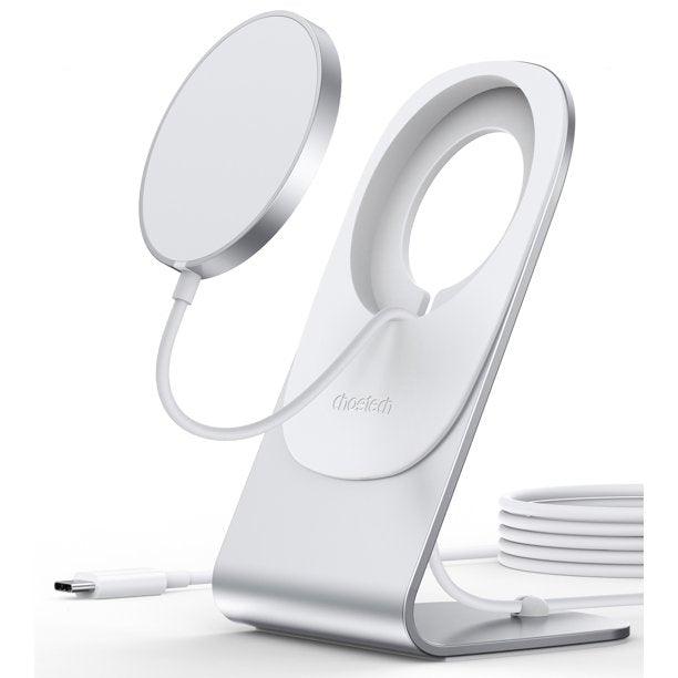 Magnetic wireless phone charger stand for hands-free desk use