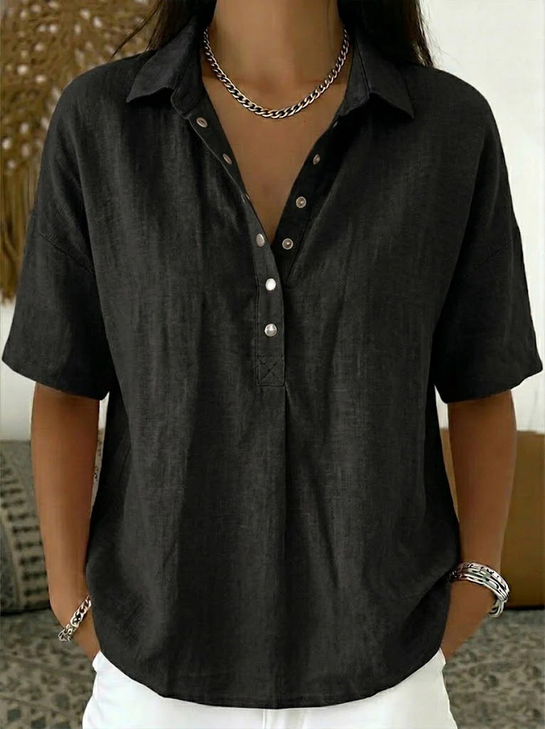 Short-sleeve relaxed women's shirt in color option