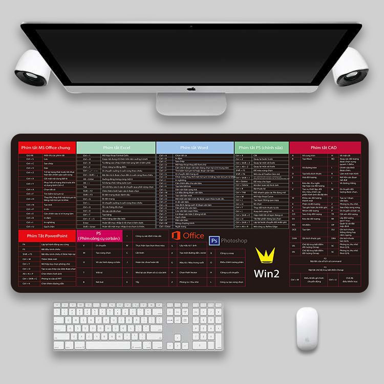 Desk mat with printed shortcut reference design