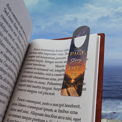 Bookmark — "Turn the Page, Write Your Story, Change Your Life" Inspirational Metal Bookmark
