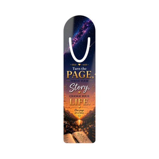 Bookmark — "Turn the Page, Write Your Story, Change Your Life" Inspirational Metal Bookmark