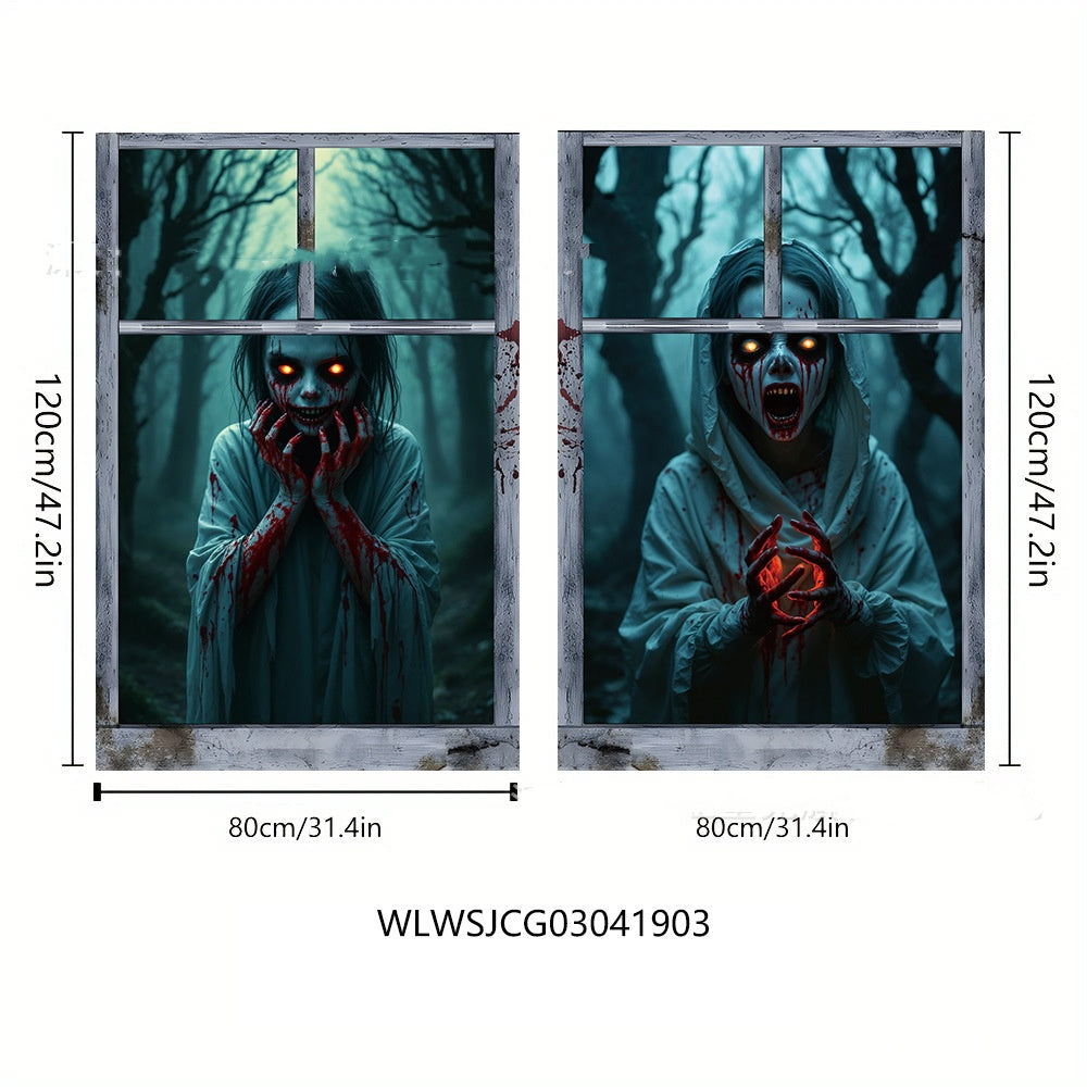 3D horror-style Halloween window cover design