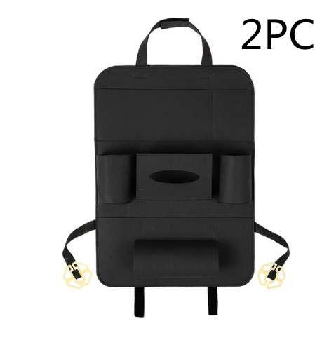 Car seat-back organizer with multiple storage pockets