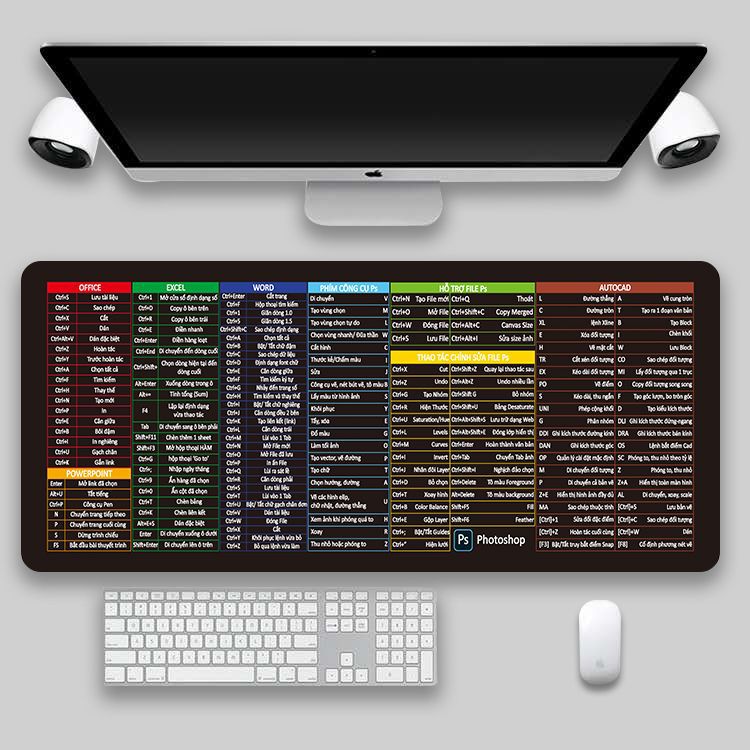 Large shortcut reference desk mat product view