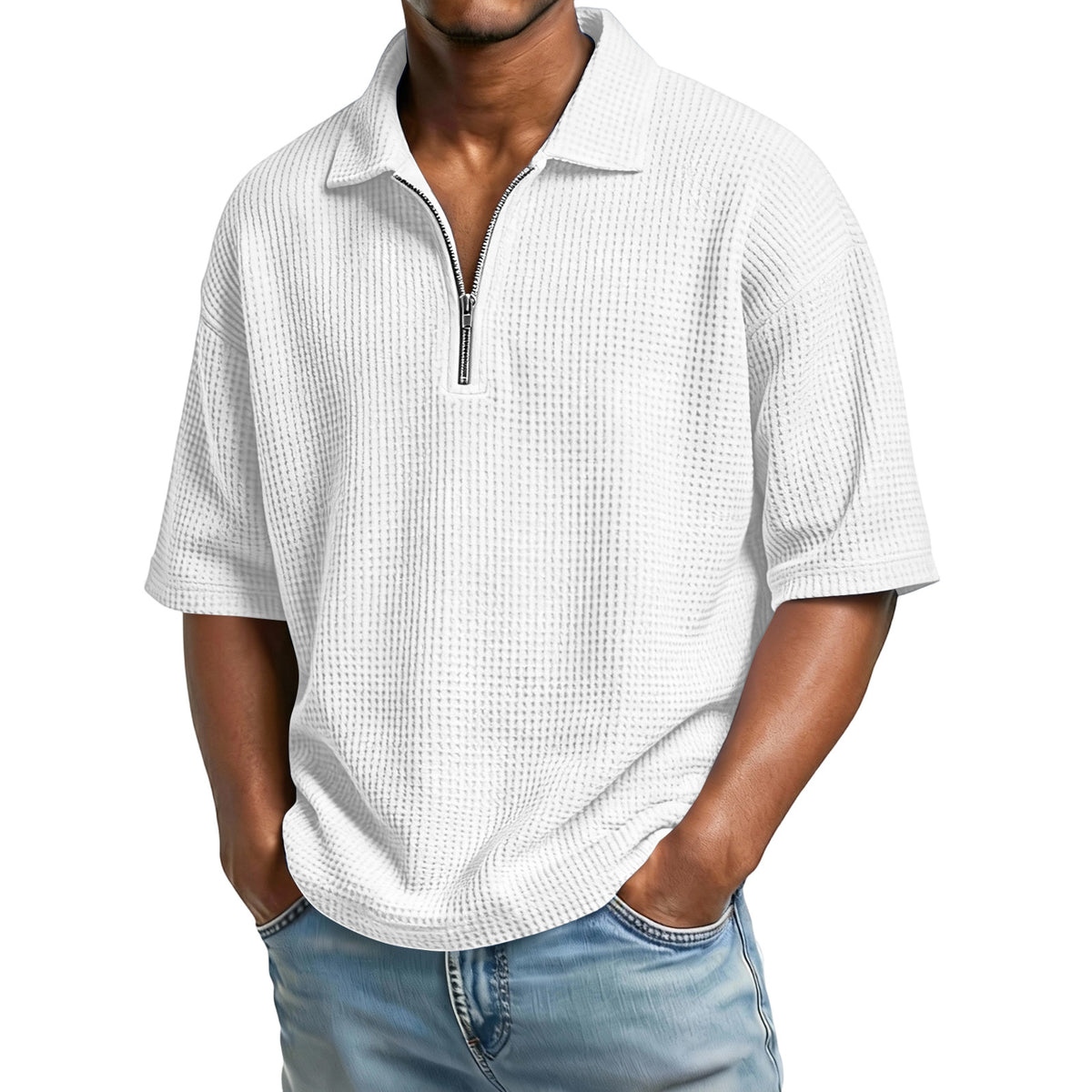 Men's waffle-knit polo shirt in color option
