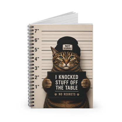 Mugshot Cat Spiral Notebook — "I Knocked Stuff Off The Table" Ruled Journal