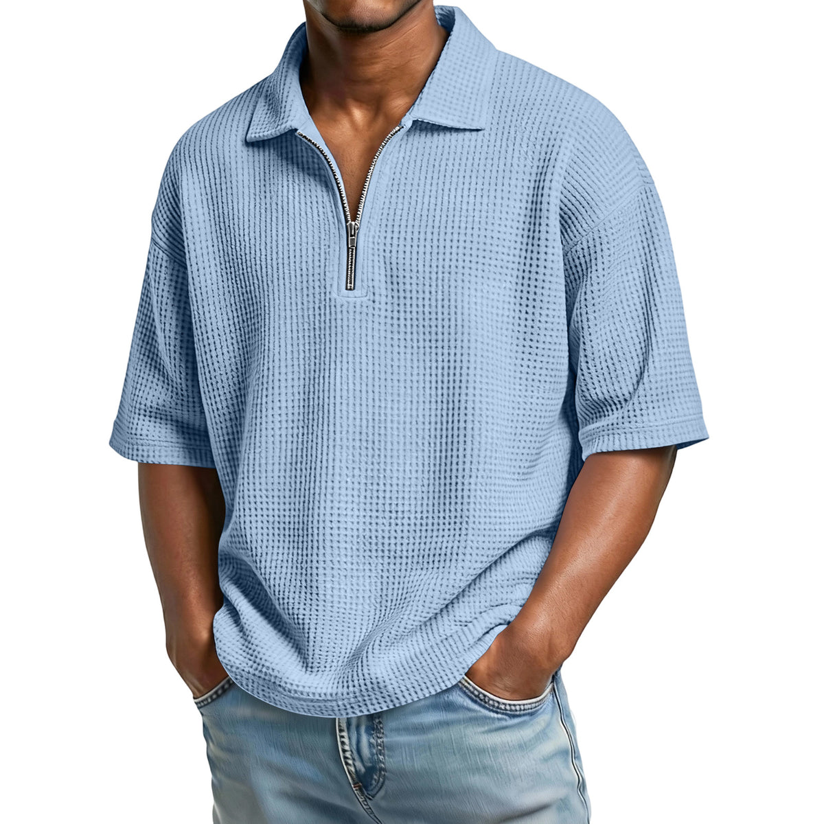 Lightweight men's waffle-knit polo alternate view