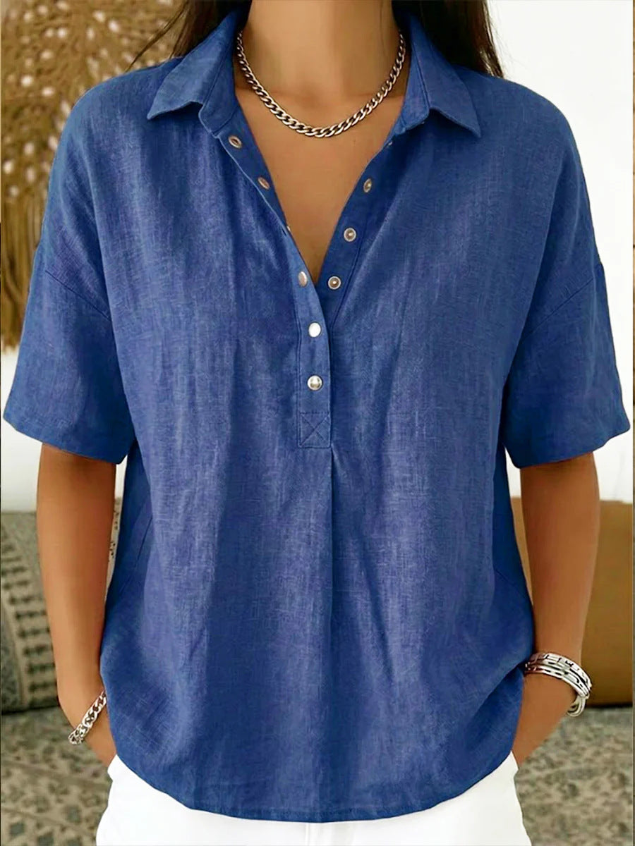 Relaxed button-detail women's top alternate color