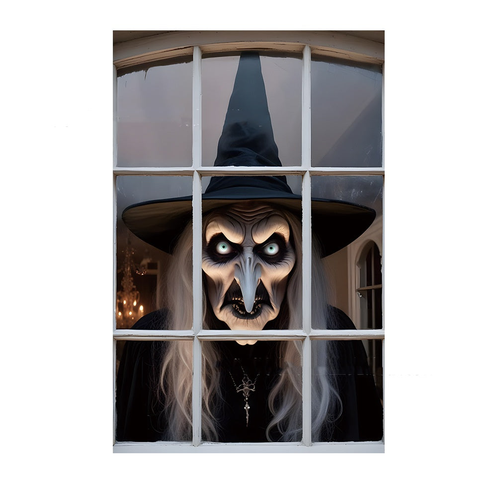 3D Halloween Window Cover - Witch & Zombie Horror Backdrop product image
