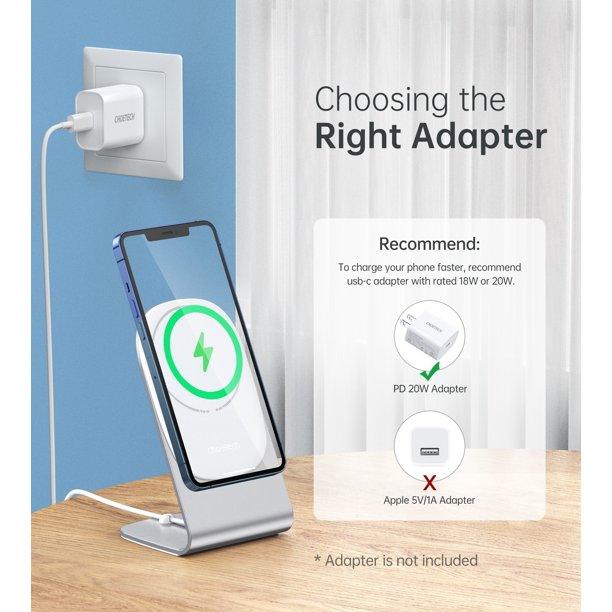 CHOETECH wireless charging stand holding a compatible iPhone