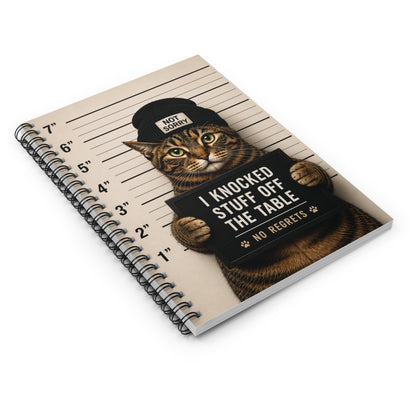 Mugshot Cat Spiral Notebook — "I Knocked Stuff Off The Table" Ruled Journal