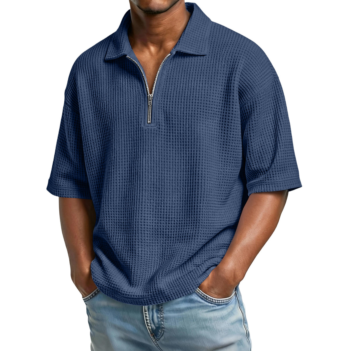 Men's polo shirt with textured waffle-knit finish