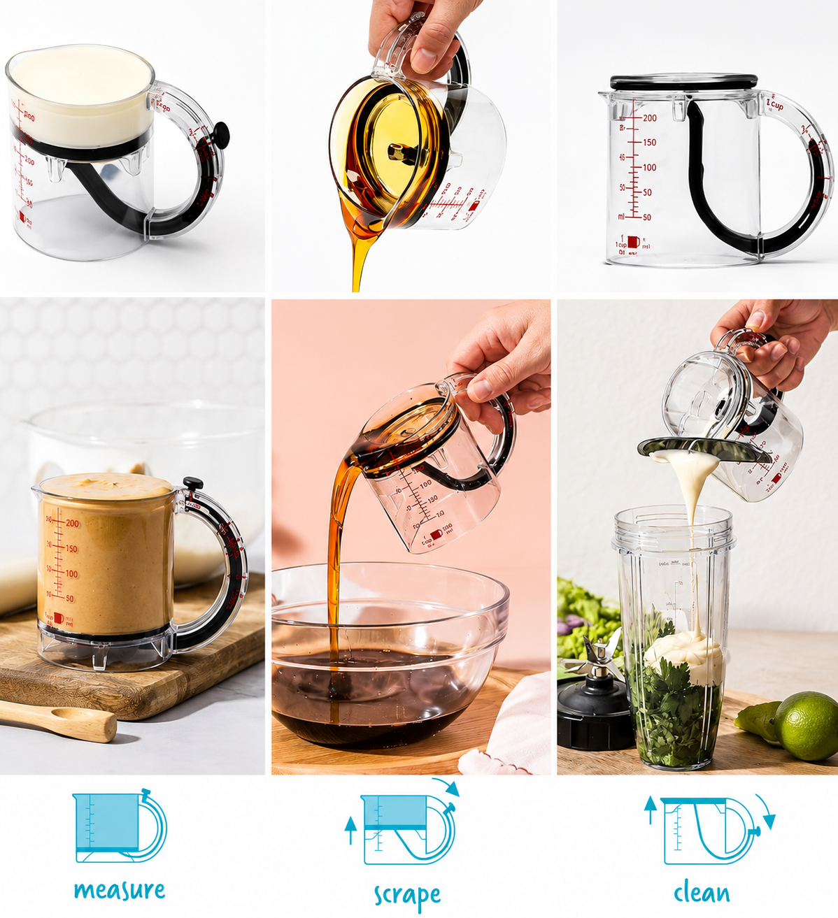 Adjustable Measuring Cup – Measure, Pour & Scrape