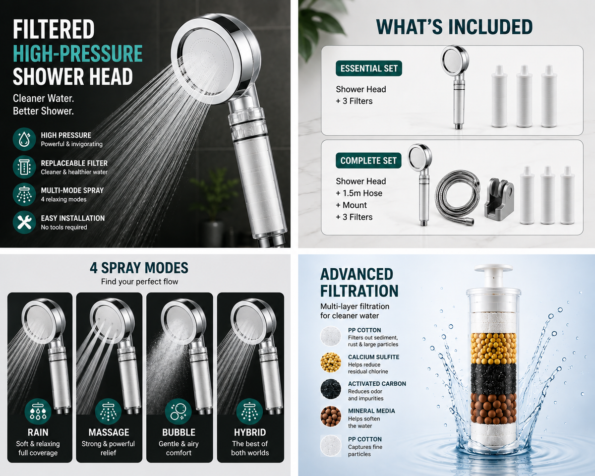 Filtered High-Pressure Shower Head – Multi-Mode Kit