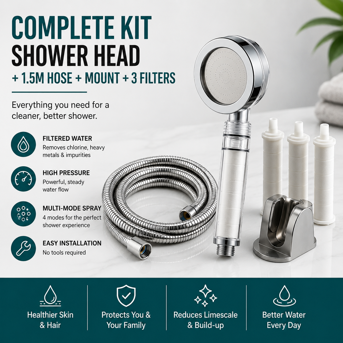 Filtered High-Pressure Shower Head – Multi-Mode Kit