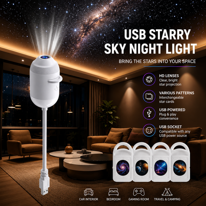 Galaxy Star Projector – USB Night Sky Light with Interchangeable Cards