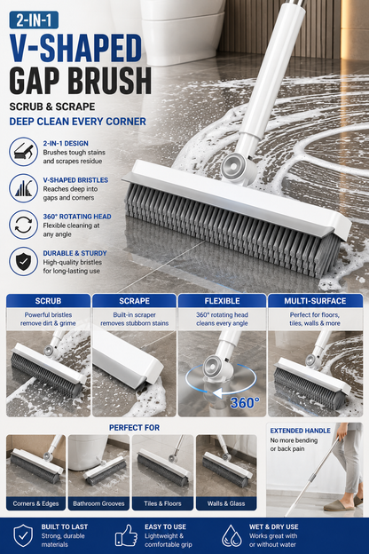 2-in-1 V-Shaped Floor & Gap Cleaning Brush – 360° Head