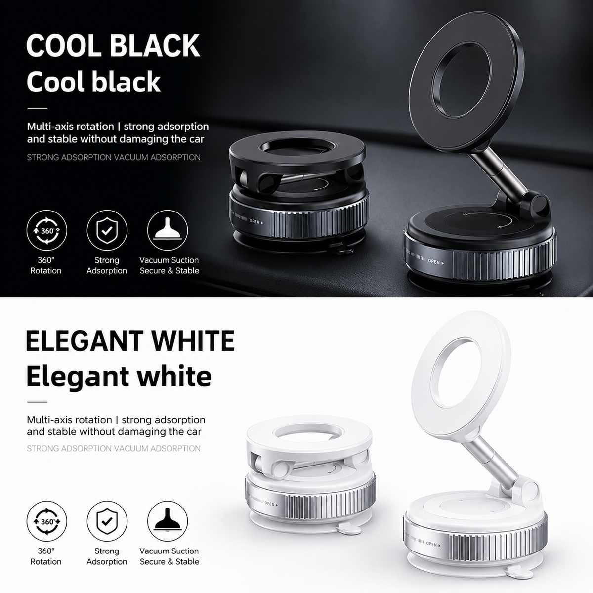 360° adjustable magnetic phone mount for car dashboard