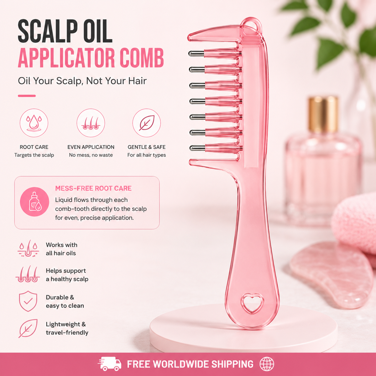 Refillable scalp applicator comb for oils and liquid serums