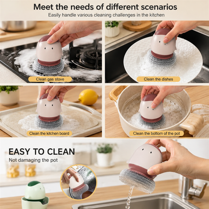 Soap-dispensing dish brush in available color option