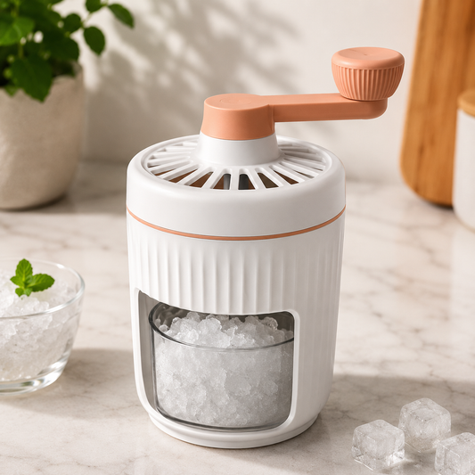 Hand-crank ice shaver compact snow cone maker