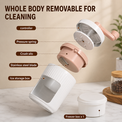 Compact hand-crank ice shaver for frozen desserts