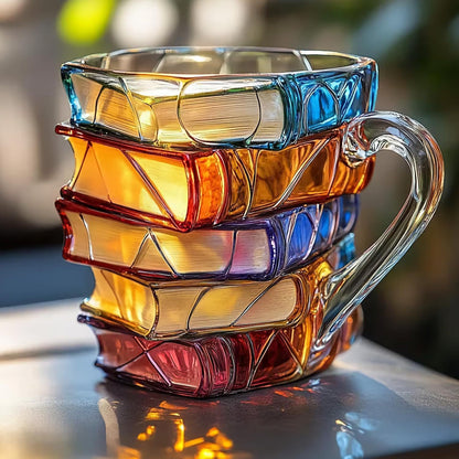 Creative glass mug with book-shaped design