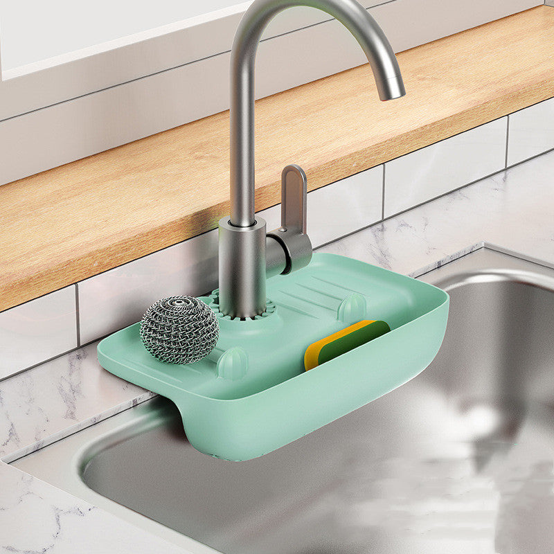 Faucet drain mat for sponge and rag organization