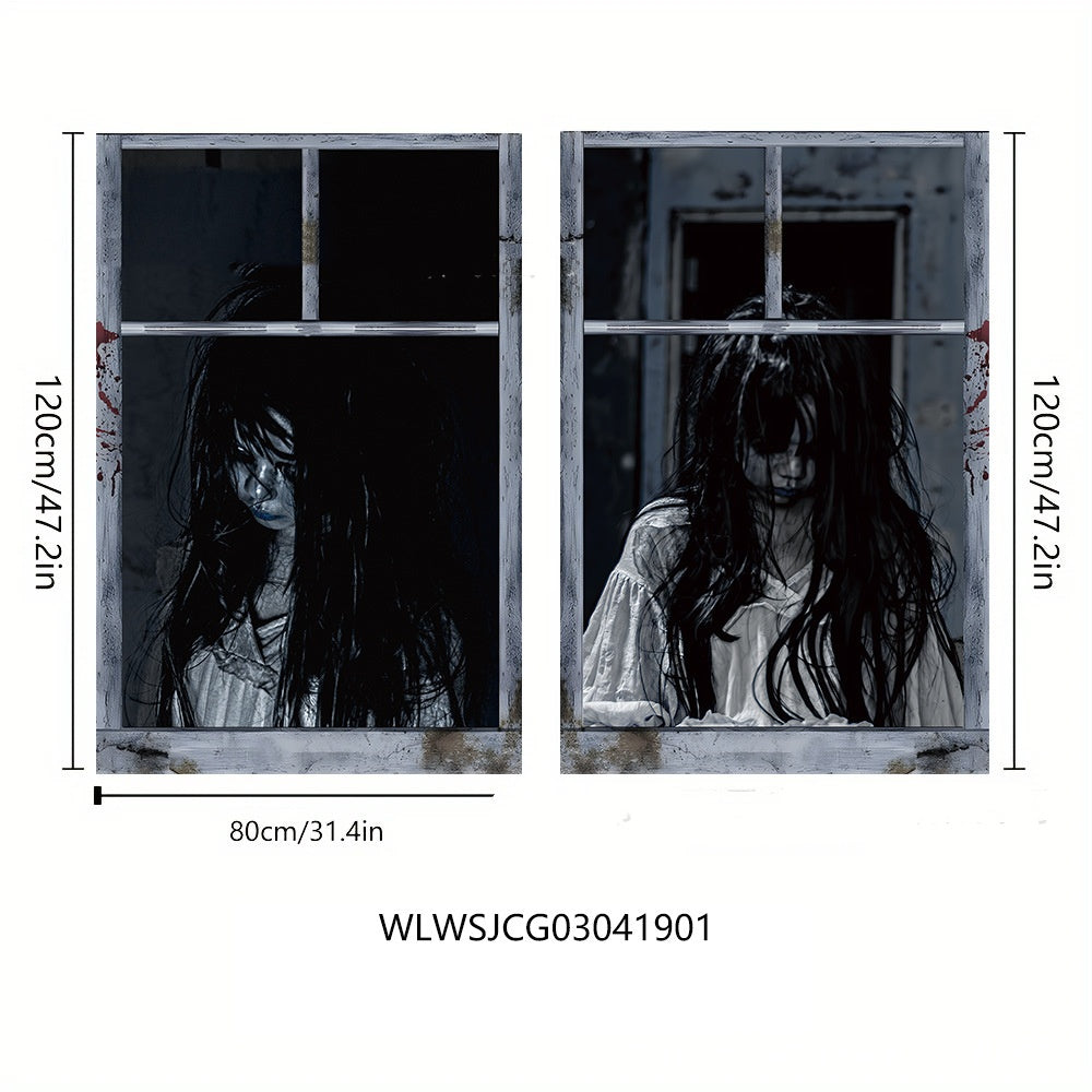 Printed Halloween door and window horror scene