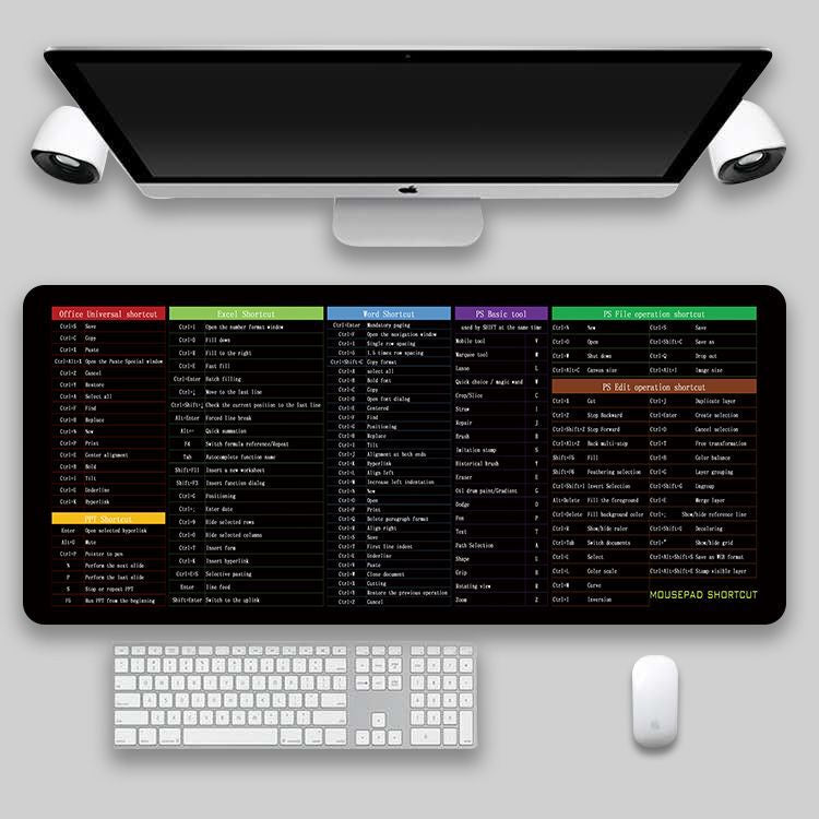 Oversized shortcut key mouse pad for desk setup
