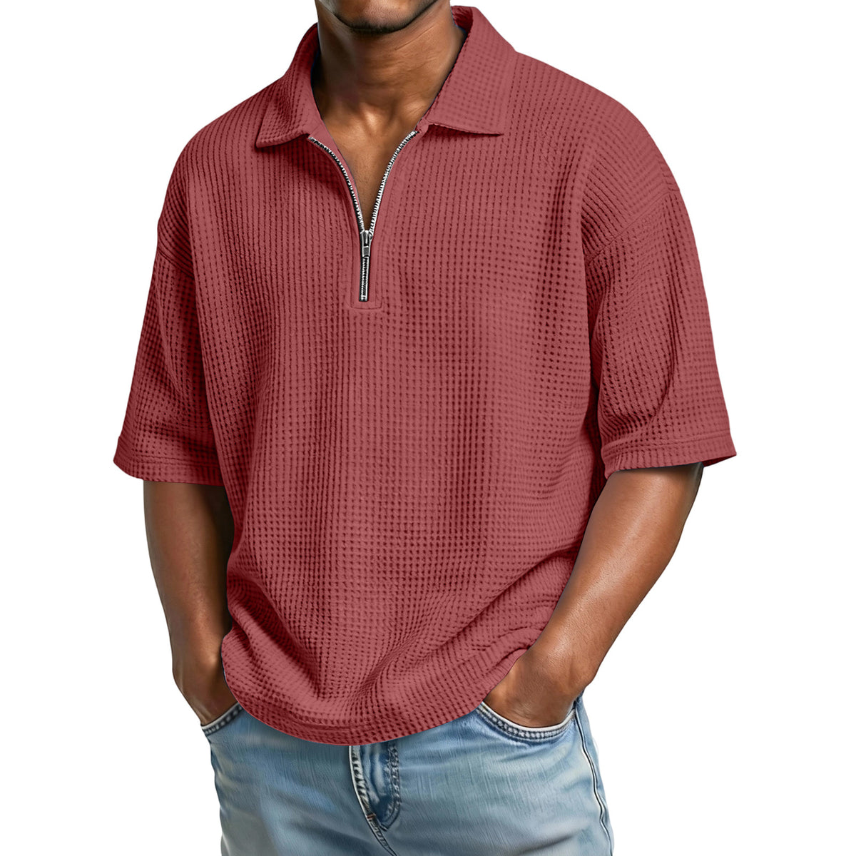 Waffle-knit men's summer polo in alternate color
