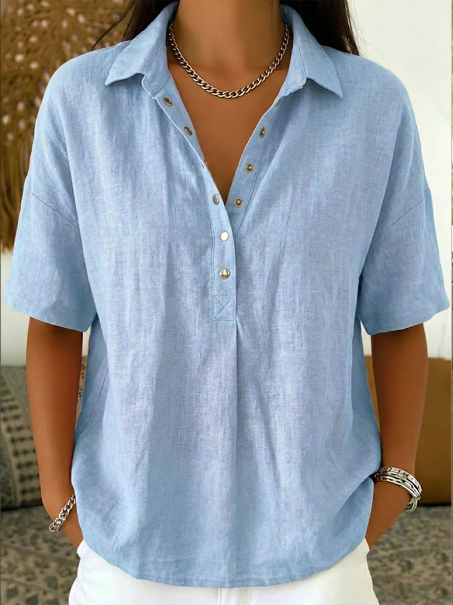 Women's relaxed summer button top in color option