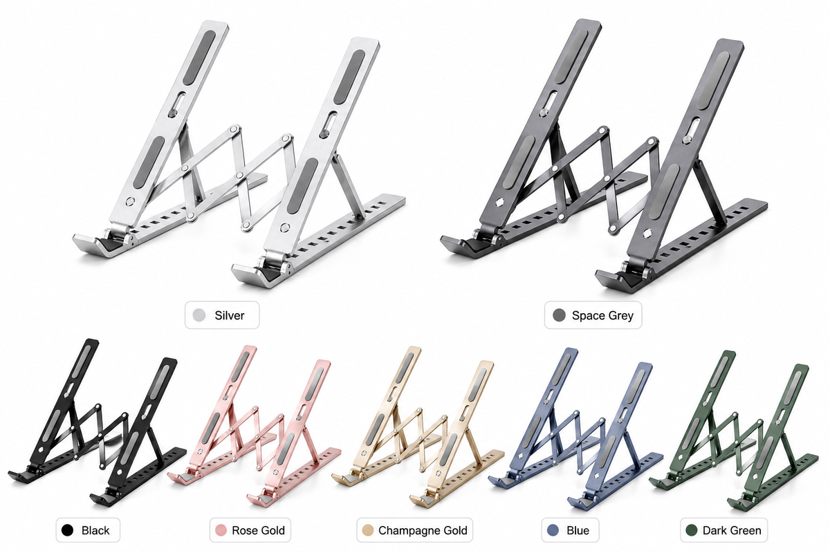 Adjustable laptop stand color and finish options